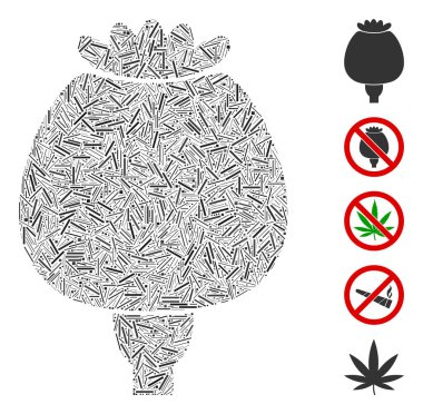 Afyon haşhaş ikonuna dayalı Dash Mozaiği. Mozaik afyon vektörü haşhaş rastgele kesik elementlerle tasarlanmıştır. İkramiye simgeleri eklendi.