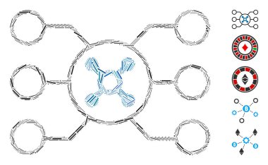 Mozaik hattı rulet devre ikonuna dayanıyor. Mozaik vektör rulet devresi rastgele çizgilerle oluşturulur. İkramiye simgeleri eklendi.