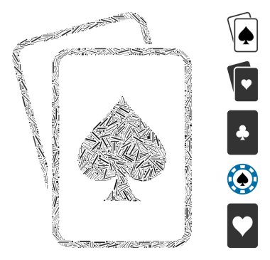 Maça kumar kartı ikonuna dayalı Hatch Mozaik. Mozaik vektör maça kumar kartları rastgele kapak noktaları ile oluşturulur. İkramiye simgeleri eklendi.