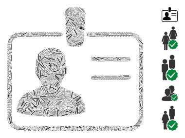 Kullanıcı rozeti simgesine dayalı bir çizgi mozaiği. Mozaik vektör rozeti rastgele çizgi noktalarıyla oluşturulur. İkramiye simgeleri eklendi.