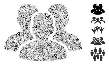 Kullanıcı grubu simgesine dayalı çizgi mozaiği. Mozaik vektör kullanıcı grubu rastgele çizgi elemanları ile tasarlanmıştır. İkramiye simgeleri eklendi.