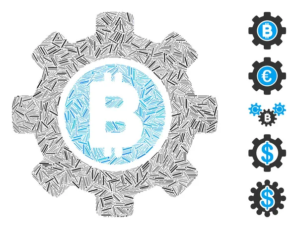 Hatch Mosaik Baserat Bitcoin Utveckling Redskap Ikon Mosaik Vektor Bitcoin — Stock vektor