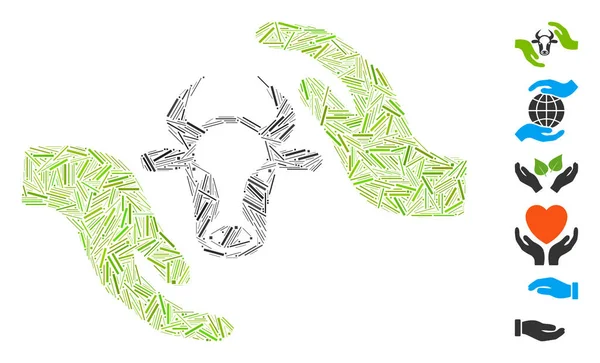 Řádkový Koláž Základě Ikony Ochranu Rukou Krávy Ochranné Ruce Proti — Stockový vektor