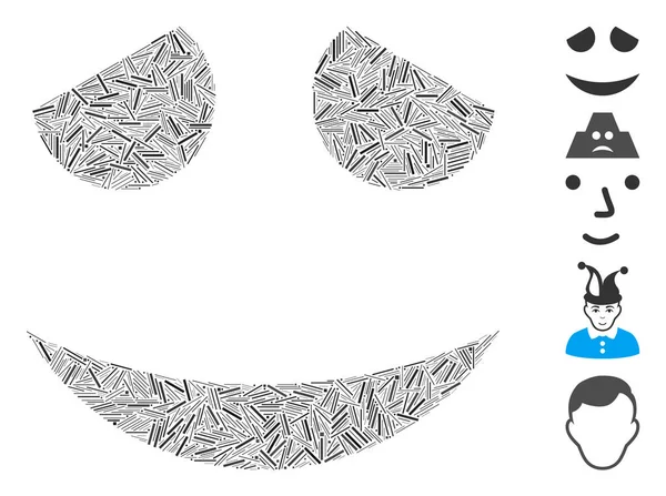 线条马赛克基于尴尬的微笑图标 马赛克矢量尴尬的微笑是由随机线元素创建的 增加了额外的图标 — 图库矢量图片