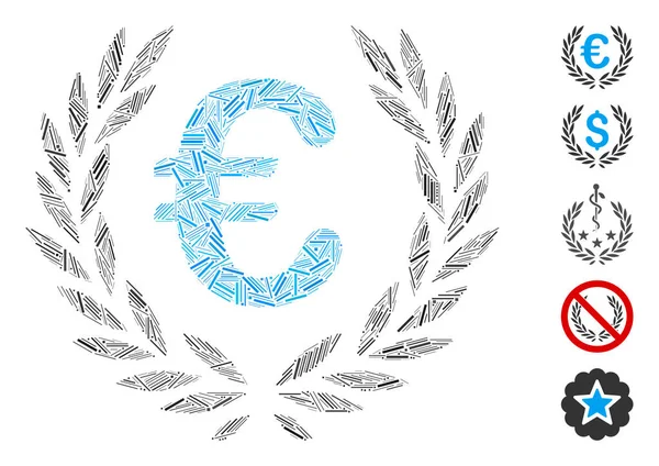 Hatch Collage Based Euro Laurel Wreath Icon Mosaic Vector Euro — Stock Vector