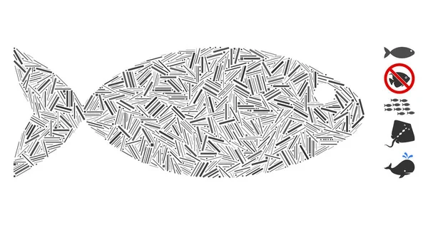 Line Mosaic Based Fish Icon Mosaic Vector Fish Composed Random — Stock Vector