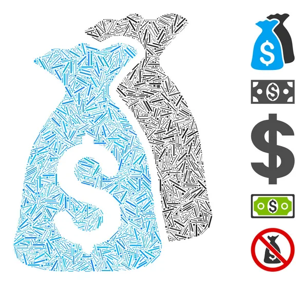 Dash Mosaic 아이콘을 기반으로 했습니다 Mosaic Vector Money Bags Designed — 스톡 벡터