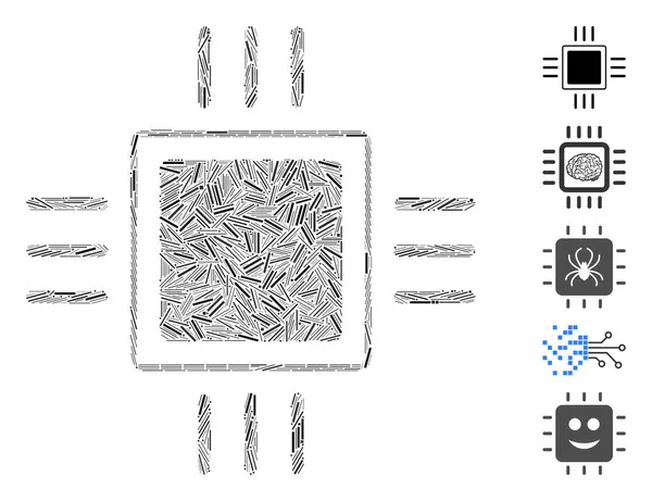 stock vector Line Mosaic based on processor icon. Mosaic vector processor is composed with scattered line elements. Bonus icons are added.