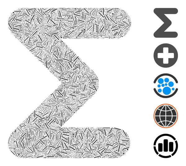 Hatch Collage Basiert Auf Dem Summensymbol Mosaikvektorsumme Wird Mit Randomisierten — Stockvektor