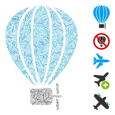 Hava balonu ikonuna dayalı bir çizgi mozaiği. Mozaik vektör hava balonu rastgele çizgi elementleriyle oluşturulur. İkramiye simgeleri eklendi.
