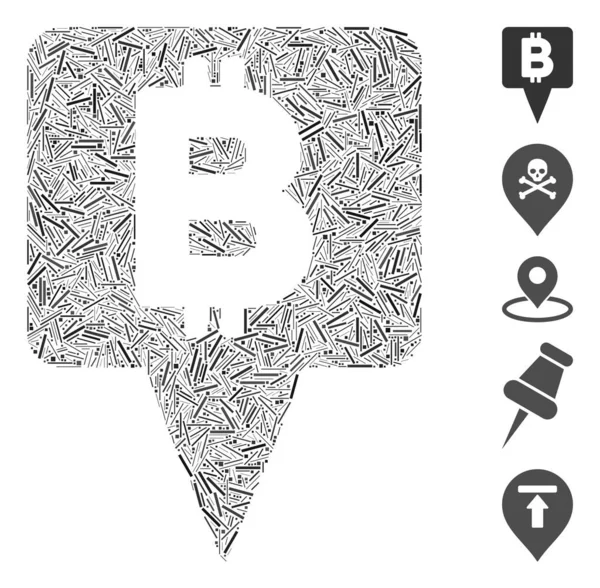 Dash Mosaic Basado Icono Puntero Mapa Bitcoin Mosaico Vector Bitcoin — Vector de stock
