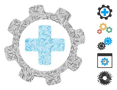 Tıbbi ayar simgesine dayalı Hatch Mozaik. Mozaik vektör tıbbi ayarları rastgele kapak noktaları ile oluşturulur. İkramiye simgeleri eklendi.