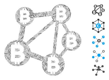 Bitcoin ağ simgesine dayalı Hatch Mozaiği. Mozaik vektör Bitcoin ağı dağınık kapak noktaları ile oluşturulur. İkramiye simgeleri eklendi.