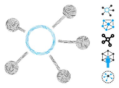 Bağlantı simgesine dayalı çizgi mozaiği. Mozaik vektör bağlantıları rastgele çizgi ögeleriyle oluşur. İkramiye simgeleri eklendi.