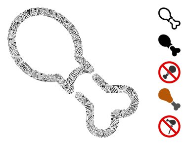 Tavuk budu ikonuna dayalı Dash Mozaik. Mozaik vektör tavuk bacağı rastgele çizgiler ile tasarlanmıştır. İkramiye simgeleri eklendi.