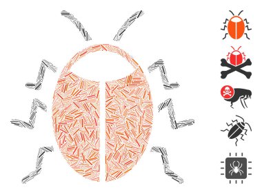 Hatalı simgeye dayalı çizgi mozaiği. Mozaik vektör böceği dağınık çizgi elementleriyle oluşur. İkramiye simgeleri eklendi.