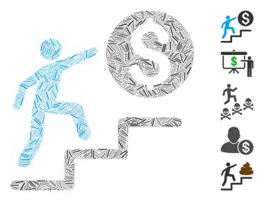 Dash Mozaik, iş adımları ikonuna dayanıyor. Mozaik vektör iş adımları dağınık çizgi elementleriyle oluşturulur. İkramiye simgeleri eklendi.