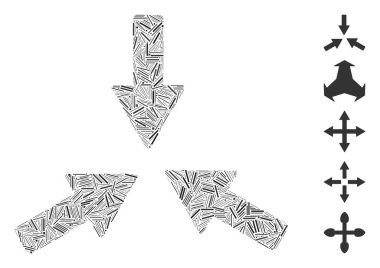 3 ok ikonuna dayalı Dash Mozaiği. Mozaik vektör çarpışması 3 ok dağınık çizgi ile tasarlanmıştır. İkramiye simgeleri eklendi.