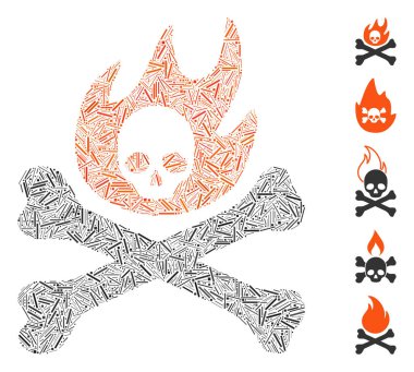 Kemik ateş ikonuna dayalı Hatch Mozaik. Mozaik vektör kemikleri rastgele kapak öğeleriyle oluşturulur. İkramiye simgeleri eklendi.