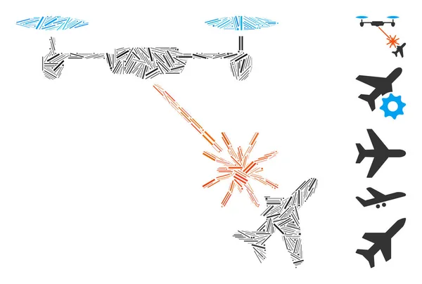 Линия Мозаика Основе Лазерного Дрона Атакует Иконку Самолета Мозаичный Векторный — стоковый вектор