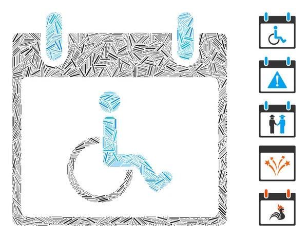障害者カレンダーの日のアイコンに基づいてモザイクをハッチングします モザイクベクトル障害者カレンダーの日は ランダムなハッチドットで作成されます ボーナスアイコンが追加されます — ストックベクタ
