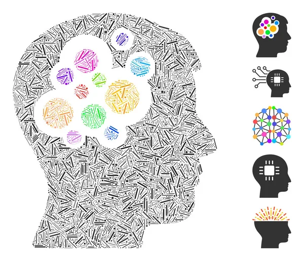 Hatch Mosaico Basato Sull Icona Creativa Del Cervello Cervello Creativo — Vettoriale Stock