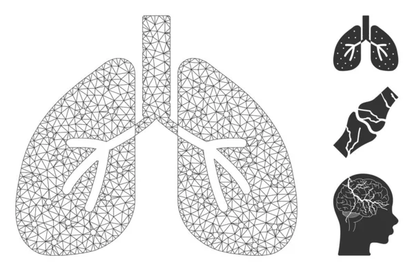 网状肺多角形图标矢量插图 Carcass模型是基于肺扁平图标 三角网形成抽象肺扁平模型 — 图库矢量图片