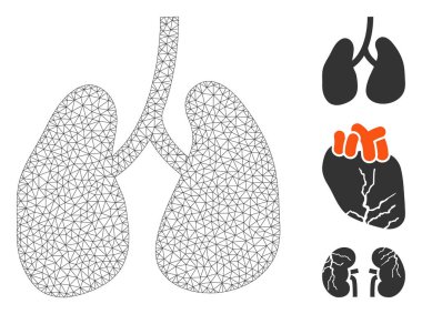 Ağlı akciğerler çokgen ikon vektör illüstrasyonu. Leş modeli akciğerlerin düz simgesine dayanır. Üçgen ağ, soyut akciğerleri düz bir leşe dönüştürür..