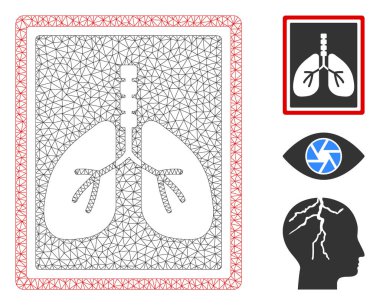 Ağlı akciğerler x-ray fotoğraf çokgen ikon vektör illüstrasyonu. Ciğerlerdeki karkas modeli X-ray fotoğraf düz ikonundan yaratılır. Üçgen ağ soyut akciğerler oluşturur x-ray fotoğraf düz model.