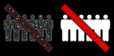 Parlak ağ, insanların ışık efektiyle hizalanmasını yasaklıyor. Yasak insanların çizgi ikonunun soyut aydınlatılmış modeli. Beyaz tel çerçeve çokgen ağ yasaklı insan hattı ve taban simgesi.