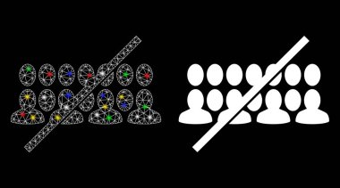 Işıl ışıl ışıl ışıl parlayan insan grupları. Hiçbir insan grup simgesinin soyut aydınlatılmış modeli. Beyaz kablo iskeleti çokgen ağ insan grubu ve taban simgesi yok.