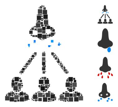Mozaik Burun Virüsü farklı boyutlarda ve renk renklerinde kare ögelerden oluşan bir simge yaydı. Vektör kare ögeleri soyut mozaik geniz virüsü yayılmış ikona dönüşür. İkramiye simgeleri yerleştirildi.