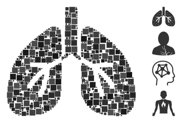 Collage Lungs Icon Composed Square Items Random Sizes Color Hues — Stock Vector