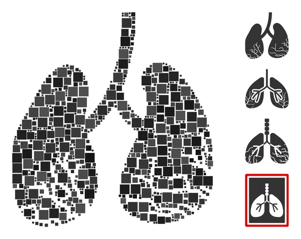 Mozaik Tüdőrák Ikon Szervezett Szögletes Tételek Különböző Méretben Színárnyalatok Vektor — Stock Vector