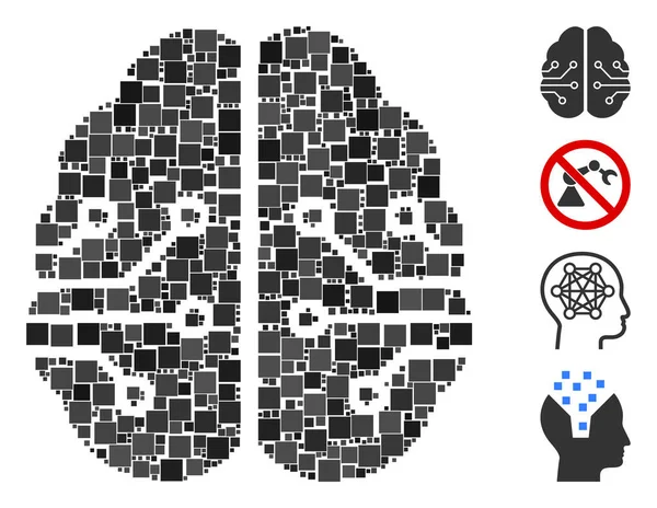 Collage Icona Elettronica Del Cervello Unita Elementi Quadrati Dimensioni Casuali — Vettoriale Stock