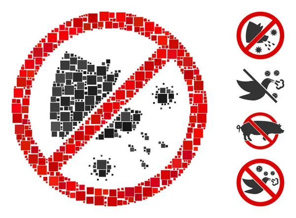 Collage Stop Varkensgriep Pictogram Gemaakt Van Vierkante Items Willekeurige Maten — Stockvector