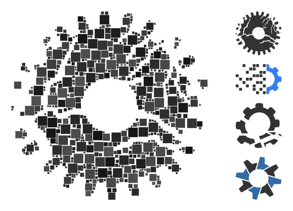 Mosaic Beschädigtes Zahnrad Symbol Vereint Aus Quadratischen Elementen Zufälligen Größen — Stockvektor