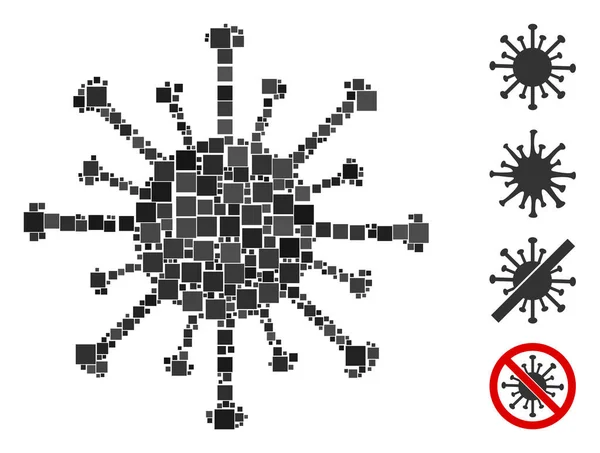 Mozaik Coronavirus Ikon Tervezett Szögletes Tételek Változó Méretben Színárnyalatok Vektor — Stock Vector