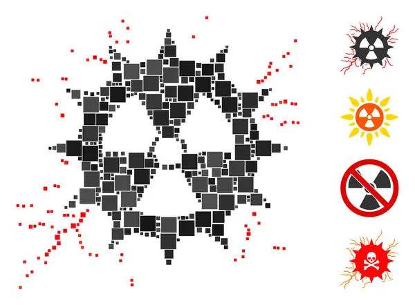 Піктограма Іскри Атомної Потужності Мозаїки Розроблена Квадратних Елементів Випадкових Розмірах — стоковий вектор