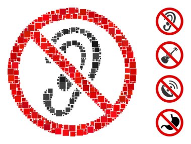 Kolaj Hayır dinle simgesi çeşitli boyutlarda ve renk renklerinde kare ögelerden oluşmuştur. Vektör karesi ögeleri soyut kolaj ile birleştirilir. Dinleme simgesi yok. İkramiye simgeleri eklendi.
