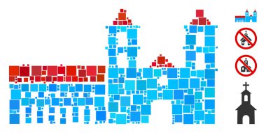 Kolaj Santa Barbara görev simgesi değişken boyutlarda ve renk renklerinde kare ögelerden oluşur. Vektör kare ögeleri soyut kolaj Santa Barbara görev simgesi olarak birleştirilmiştir. İkramiye simgeleri eklendi.