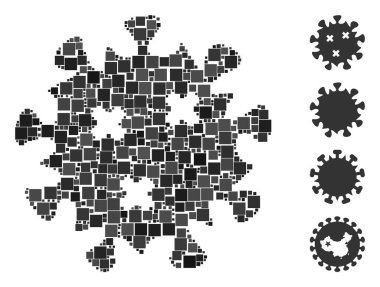 Kolaj Enfeksiyon Virüsü simgesi rastgele boyutlarda ve renk renklerinde kare elementlerden birleşti. Vektör kare ögeleri soyut kolaj enfeksiyonu virüs ikonu olarak oluşturulmuştur. İkramiye piktogramları eklendi.