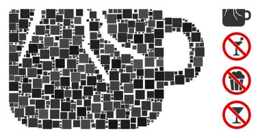 Mozaik Hasarlı Kupa simgesi değişken boyutlarda ve renk renklerinde kare ögelerle birleştirildi. Vektör kare ögeleri soyut bileşim hasarlı bardak simgesi olarak birleştirilmiştir. İkramiye simgeleri eklendi.