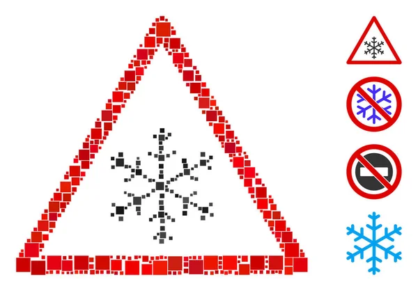 Mosaic Snow Waarschuwing Pictogram Verenigd Van Vierkante Elementen Verschillende Maten — Stockvector