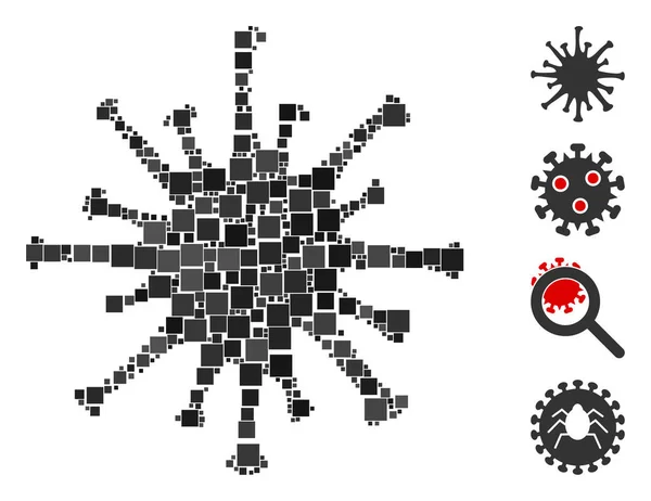 Mosaik Coronavirus Symbol Aus Quadratischen Elementen Verschiedenen Größen Und Farbtönen — Stockvektor