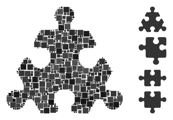 Collage Hex Puzzle Elem Ikon Szervezett Négyzet Elemek Különböző Méretben — Stock Vector