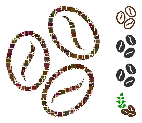 Kolaj Kakao Fasulyesi Simgesi Kare Elementlerden Çeşitli Boyutlarda Renk Renklerinde — Stok Vektör