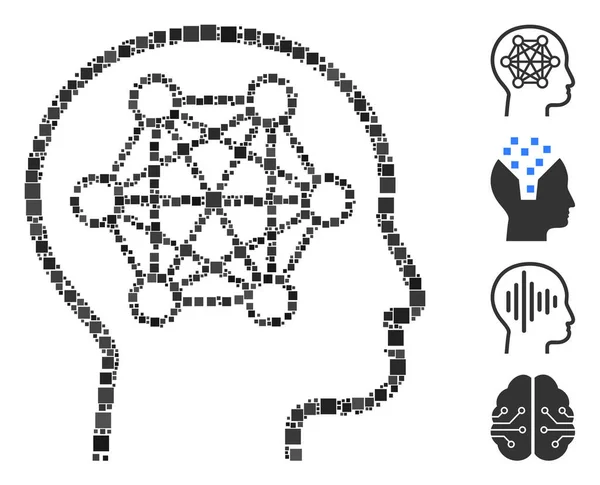Піктограма Людського Мозку Єднана Квадратних Елементів Різного Розміру Кольору Векторні — стоковий вектор