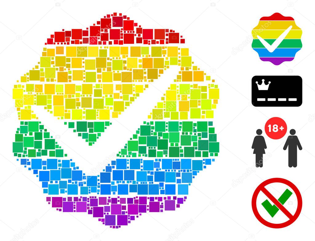 Mosaic For LGBT only icon composed of square items in different sizes and color hues. Vector square elements are composed into abstract mosaic for LGBT only icon. Bonus pictograms are placed.
