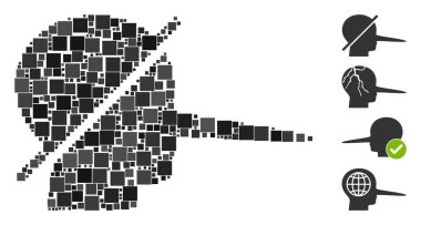 Kolaj. Farklı boyutlarda ve renkte kare ögelerden oluşan yalancı simgesi yok. Vektör karesi ögeleri soyut mozaik, yalancı ikonu değil. İkramiye piktogramları yerleştirildi.